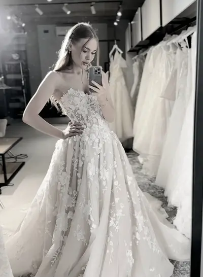 open lace back dress Boho Wedding Dress with Long Sleeves, 8 Weeks / 4