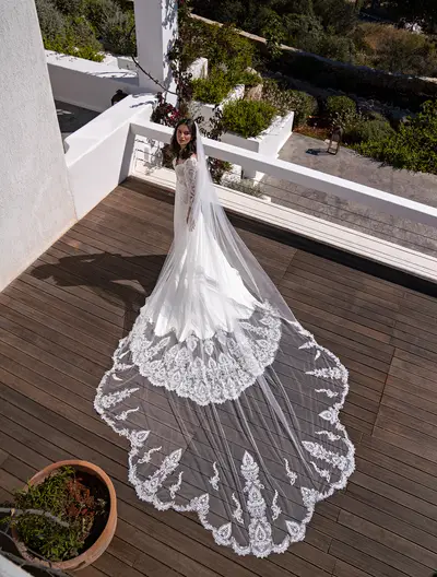 long wedding dress with long veil Extra Long Royal Wedding Veil, Single Tier Raw Edge Bridal Veil Nude / Royal 130''