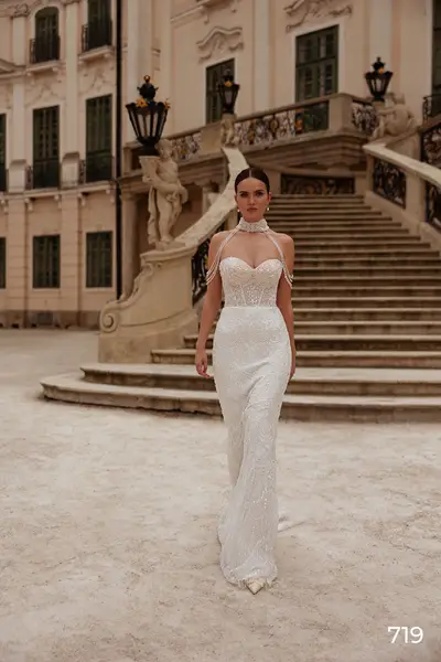 slim fit dress slacks Zoey Lace Sheath Illusion Wedding Dress with Train Ivory/Ivory / 14 main image 1